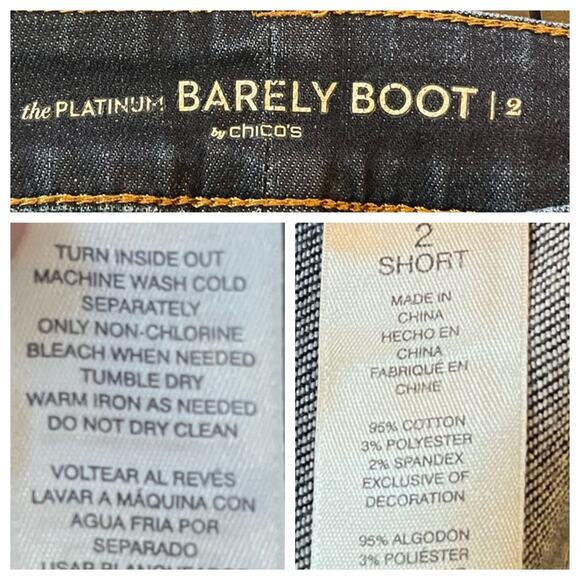 Chico’s Women’s Jeans Barely Boot Platinum High Rise Dark Wash Size 2 Short 12S - Picture 5 of 7